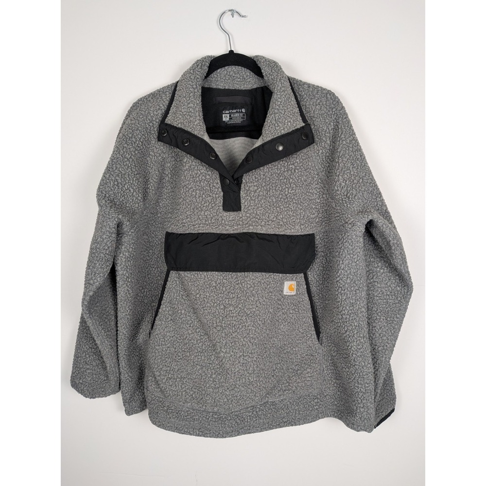 Carhartt Fleece Snap Front Jacket Men 2XL Gray Relaxed Fit Sherpa Pullover